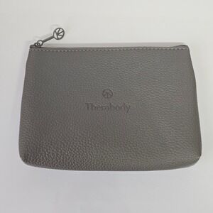 Therabody Pouch Make Up Bag Gray Pebbled Faux Leather Zippered Travel Minimalist